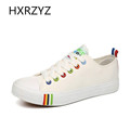 spring autumn new women canvas shoes flat shoes white pink and black female students to help