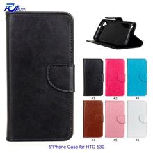 FDM 2016 New 6 Colors Solid PU Leather Phone Case for HTC 530 Stand Wallet Flip Case Magnet Closure Card Holder