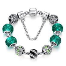 Newest Elegant Silver DIY Charm bracelet for Women Chain Green Beads Fashion Jewelry Fit Original Bracelets Best Gfit PS3124