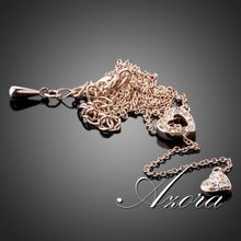 AZORA Heart Linked To Heart 18K Rose Gold Plated Stellux Austrian Crystal Jewelry Pendant Necklace TN0082