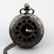 Hot Black Classic Retro Vintage Antique Steampunk Quartz Necklace Pendant Pocket Watch Free Shipping AN692