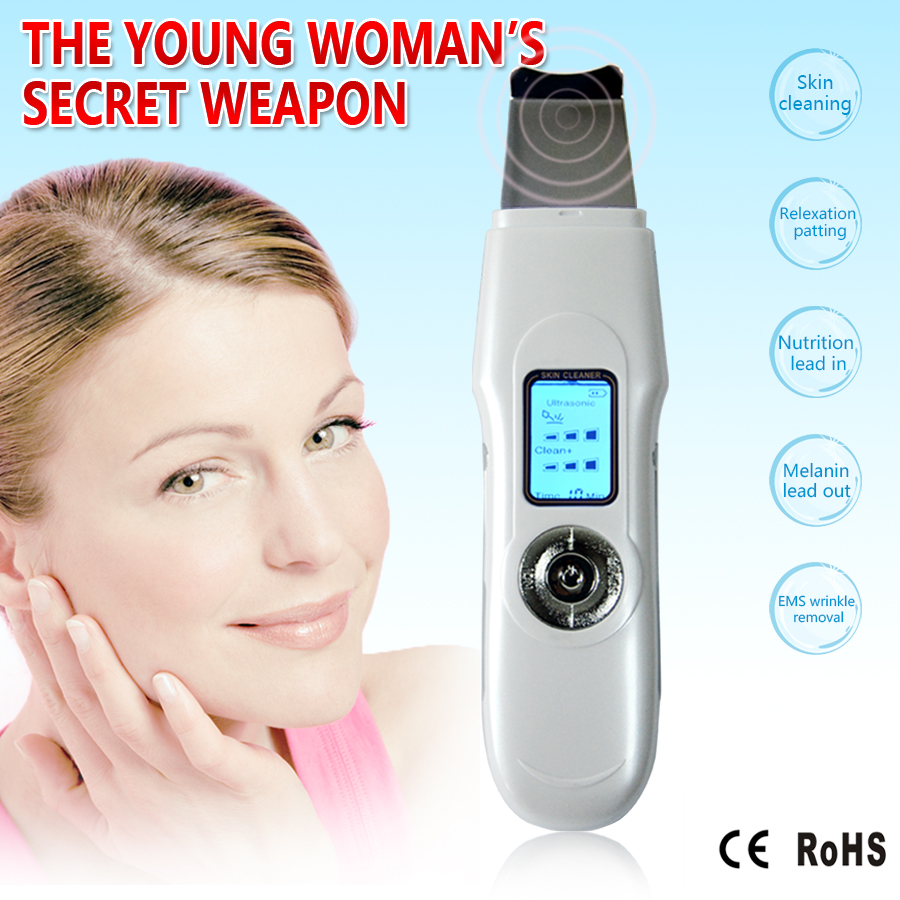 2015 Hot LCD Mini Portable Facial ultrasonic face massager Ion Skin Scrubber Peeling Facial Cleaner Massager