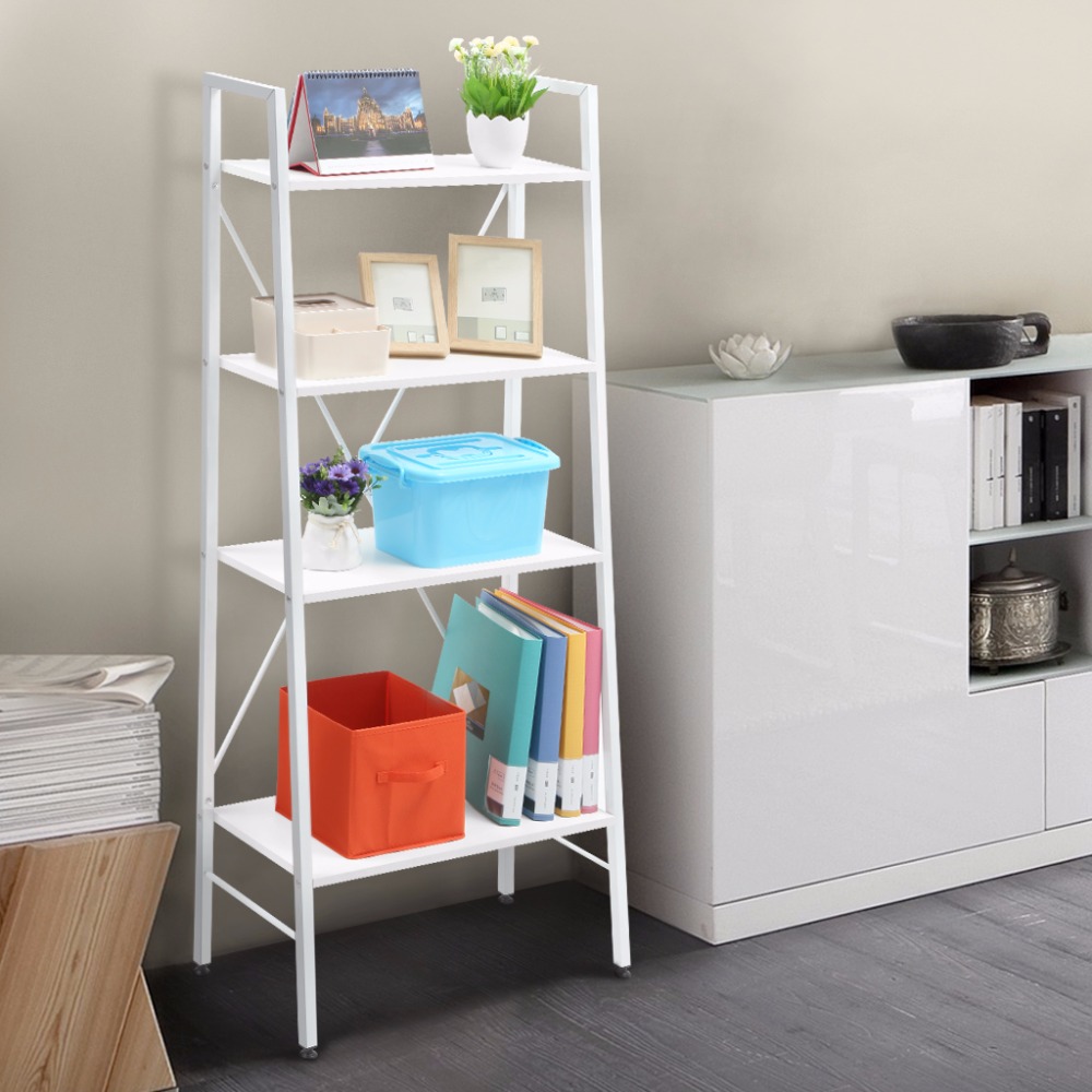 Langria Brand Ladder Bookcase White Big 4 Tier Ladder Bookcase