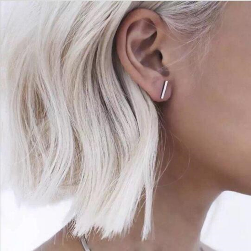 Punk Black Gold Silver Earrings Simple T Bar Earring Women Girl Ear Stud Earrings Fine Jewelry Brincos Bijoux Femme 2016