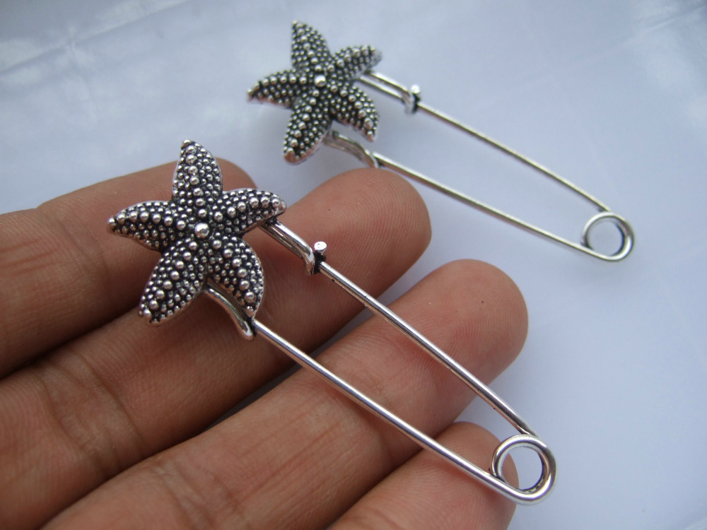 10pcs Large Silver Tone Durable Strong Metal font b Kilt b font Scarf Brooch Starfish Safety