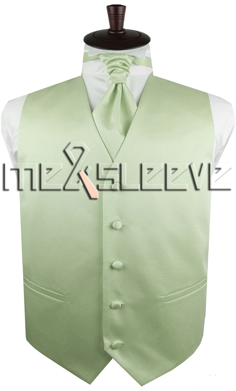 hot sale free shipping solid light peak green suit waistcoat vest ascot tie cufflinks handkerchief us545
