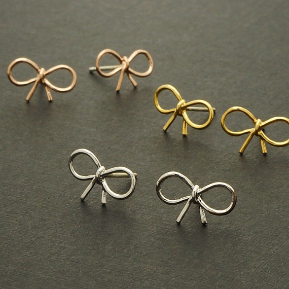 30pcs Gold Silver and Rose Gold Fashion Jewelry Tiny Bow Stud Earrings Dainty Knot Ribbon Earrings for Women Free Shipping ED055