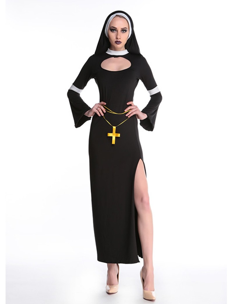 Wholesale Sexy Nun Costume Adult Women Cosplay Dress With Black Hood