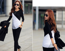 Free Ship Casual T Shirts Women Blouse 2015 Long sleeve Cotton T shirt Basic Tops tees