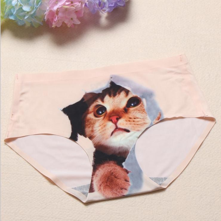 Silk Cat Head Briefs, Women's Panties Cat, Silk Panties Cat