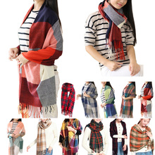 2015 Women Fashion Winter Warm Plaid Scarf Ladies Artificial Long Wrap Shawl Tartan Knit Scarves 11 Colors Freeshipping C1