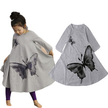 Children Girls Autumn Models Cotton Dress Girls Clothing Dress Girls Butterfly Print Long-sleeved Dress