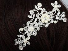 Fashion Rhinestone Bridal Wedding Flower Pearls Headband Hair Clip Comb Jewelry