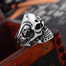 2015 New 1PC Stainless Steel Silver Tone Men s Skull Biker Ring Choose Size Rings Unique