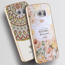 3D Relief PC Back Cover And Aluminum Metal Frame Case For Samsung Galaxy S6 Edge G9250 Luxury Style Cell Phone Bags Case
