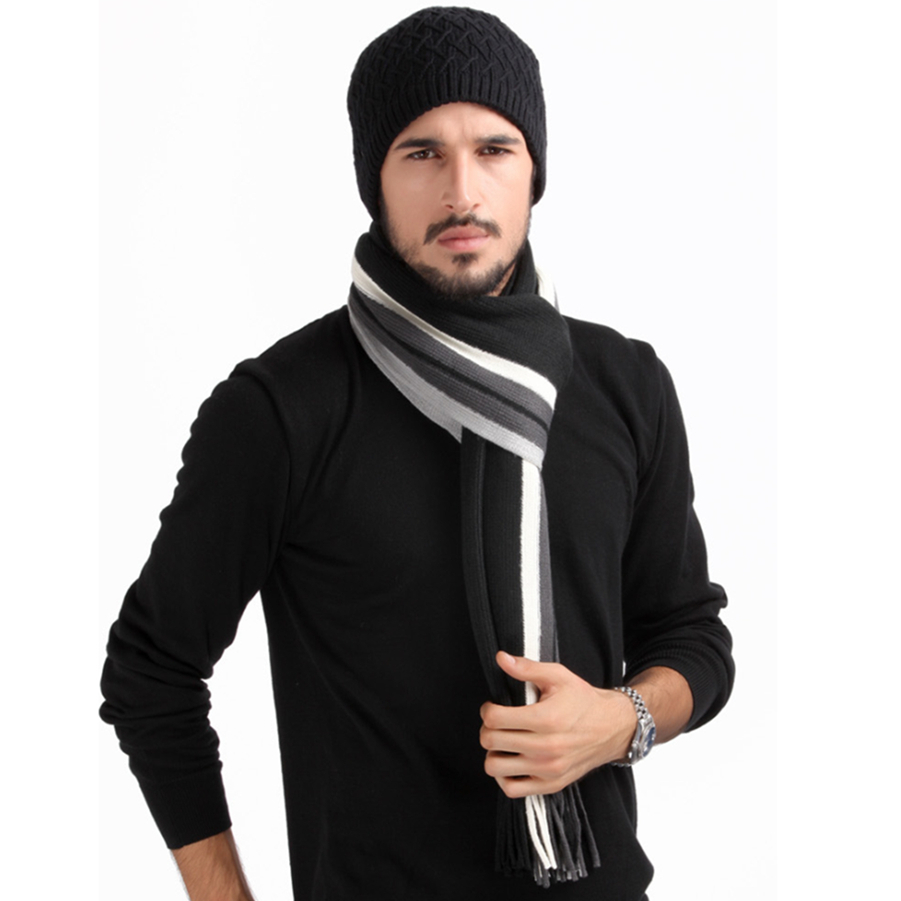 2015 New Fashion Men Winter Warm Scarf Super Long Size 180cm Thick Male Stripe Tassels Scarves