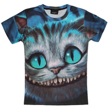 New 2016 Men’s cotton creative 3D animals grin cat printed short-sleeved T-shirt