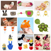 2016 Lovely Flower Design Baby Girl Photography Props Handknitted Infant Headband Pants Set Newborn Photo Prop Crochet 1set