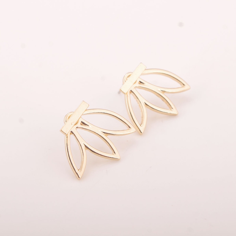 2016 Summer Women Ear Jacket Alloy T Bar Hollow Out Leaves Front and Back Stud Earring