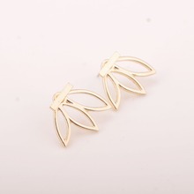 2016 Summer Women Ear Jacket Alloy T Bar Hollow Out Leaves Front and Back Stud Earring
