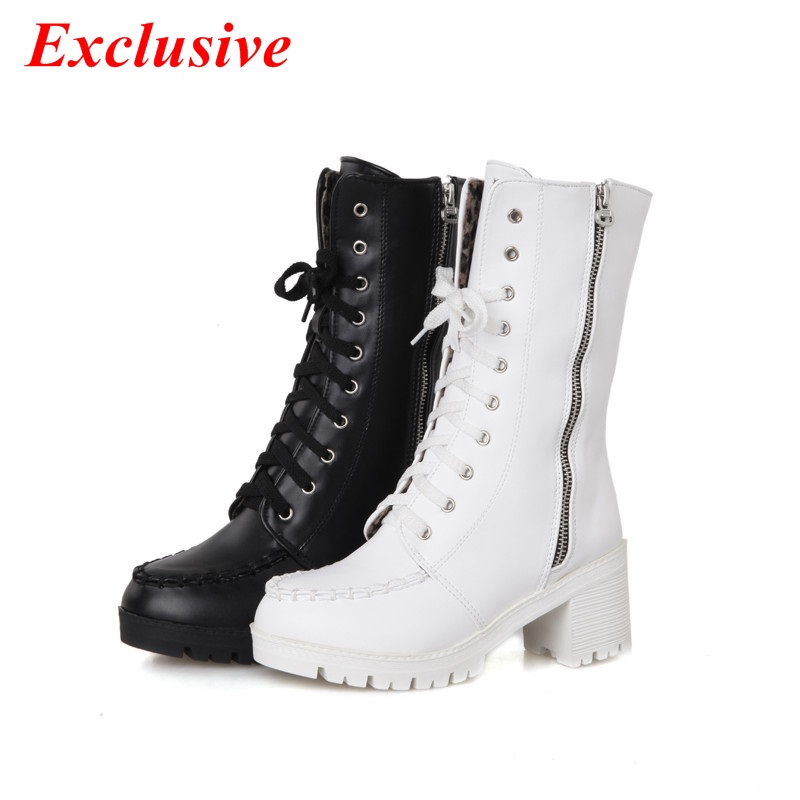Thick high-heeled Ankle Boots Winter Short Plush Thick Crust Woman Boots Black White Zip Height Increasing Boots Size 33cm-43cm