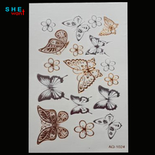 free shipping Waterproof metal henna temporary tattoo stickers flash tattoo butterfly Temporary tattoos Body Art Tattoo