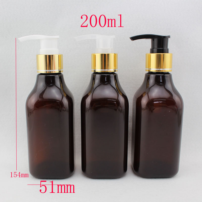 200ml x 30 gold aluminum collar lotion pump PET bottles, 200g empty cosmetic square container for shampoo cream personal care