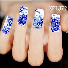 1 Sheet New Nail Art Full Cover Blue Flower Stickers Decals Water Transfer Wraps Decorations Manicure