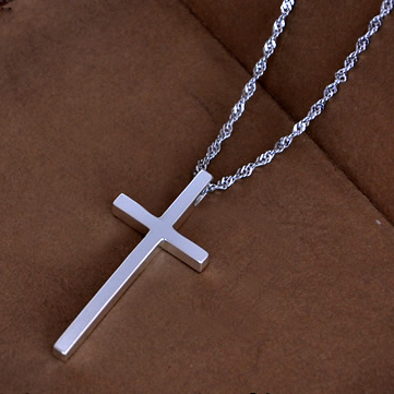 925 Sterling Silver Cross Pendant Necklace 925 Stamped Platinum Plated Necklace Silver Jewelry