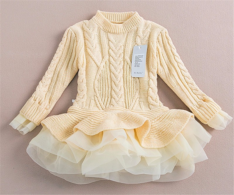 Knitted Sweater Dress Pullovers Sweaters With Lace Shrugs Dresses Crochet Long Free Shipping 2015 Autumn Winter Wholesale Kids (2)