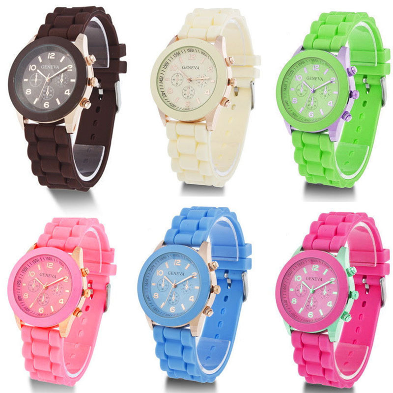 2014 new arrival Unisex Women Ladies Boys Girls Geneva Silicone Jelly Golden Quartz Wrist Watch free
