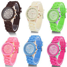 2014 new arrival Unisex Women Ladies Boys Girls Geneva Silicone Jelly Golden Quartz Wrist Watch free shipping #L05595