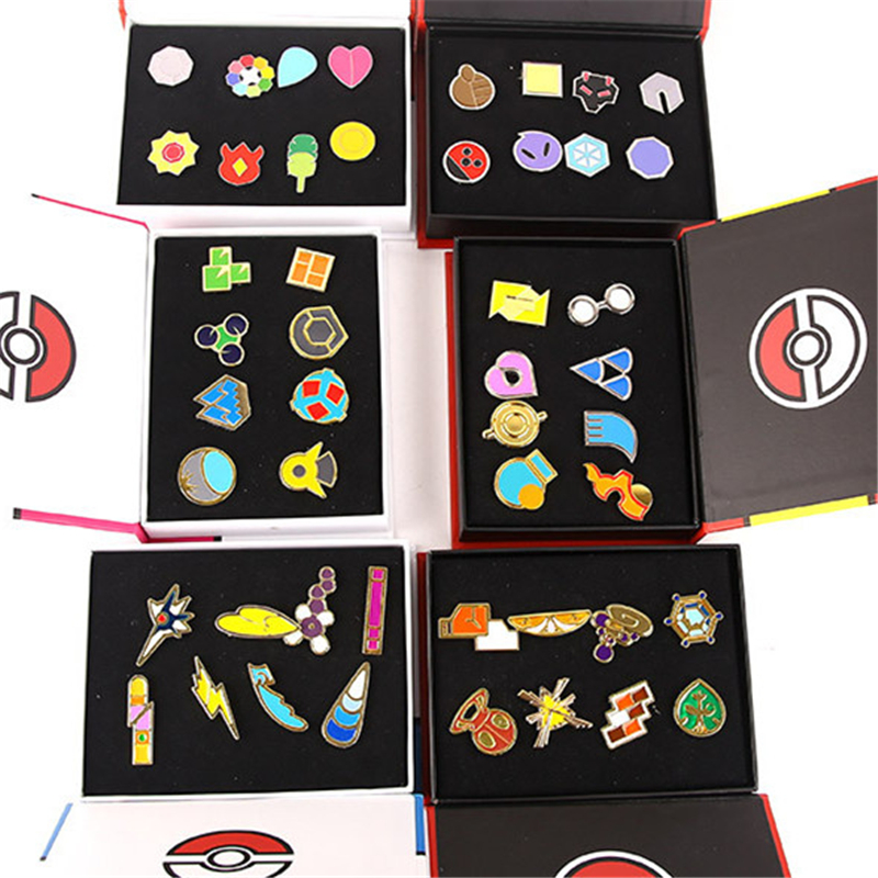 [PCMOS] Anime Pokemon Kanto Gym Badges Metal Pins Gen Set of 8pcs New in Box 48pcs Pendant Collection 16041301