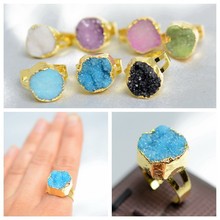 2014 Natural Stone Agate Crystal Brand Ring For Women Druzy Drusy Amethyst Topaz Wedding Rings Vintage Black Onxy Anel Ouro