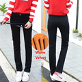 Womens ladies winter wool jeans straight black stretch warm pants high waist denim thick trousers plus