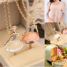 New Ladies Girls Fashion Cute Ballet Girl Pendant Chic Choker Crystal Chain Necklace Lovely Jewelry Party
