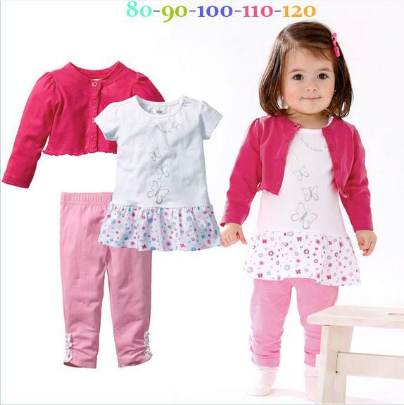 2014 Autumn baby girl suit white short sleeve t shirt + rose red jacket + pink trousers 3pcs set kids boys clothing set 5set/lot