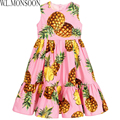 W L MONSOON Girl Summer Dress 2017 Brand Children Party Dresses Pineapple Print Robe Enfant Princess