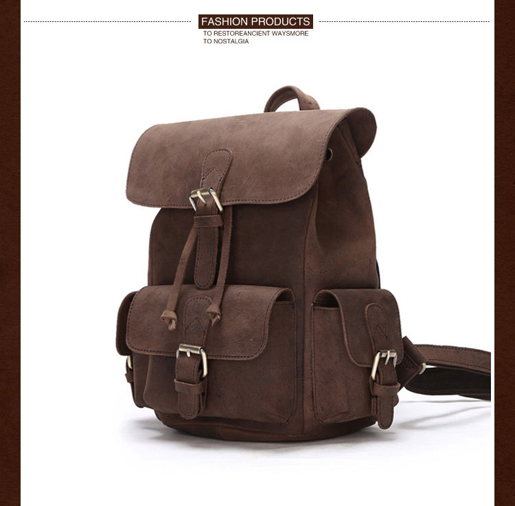 Vintage Retro Fashion Casual Crazy Horse Cow Real Genuine Leather Cowhide Men  Backpacks Outdoor Travel Shoulder Bags For Men
