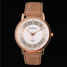 New Fashion Luxury Khaki Band Watch Gold and Sliver shell brown Leather unisex wristwatch Casual Men