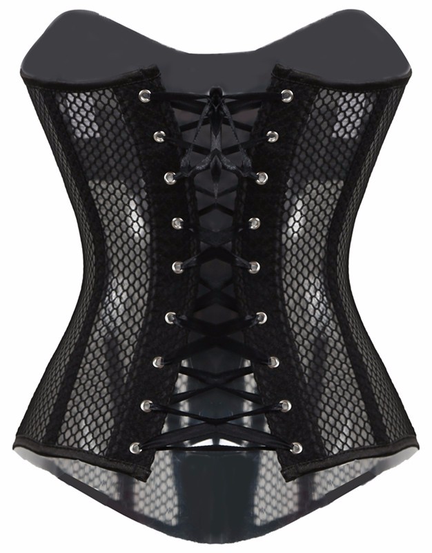 2017 Sexy Women Hot Mesh Corset Spiral Steel Boned Black Bustier Top