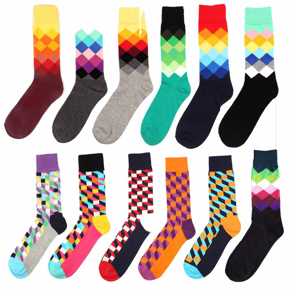 Male Tide Brand Happy Socks Gradient Color Paragraph summer Style Pure Cotton Stockings Men s Knee