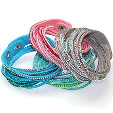 Double wrap leather bracelet,wrap Bracelets,double wrapped bracelets with bilingbling crystal