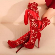 Plus Size Shoes Woman 14cm High Heels Lace Up Thigh High Boots Sexy Women Boots High Heel Fetish Over Knee Platform Womens Boots