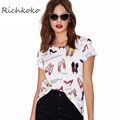 Richkoko New Fashion Women Summer Cute Printed Street Style Casual Loose Short Sleeve Crew Neck Basic