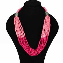 New Fashion Style Bohemian Necklace for Women Colorful Choker Wood Beads Multi layers Statement Bib Necklace