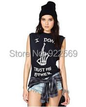 2015 summer new arrival women s Punk style sleeveless round neck short sleeve t shirt