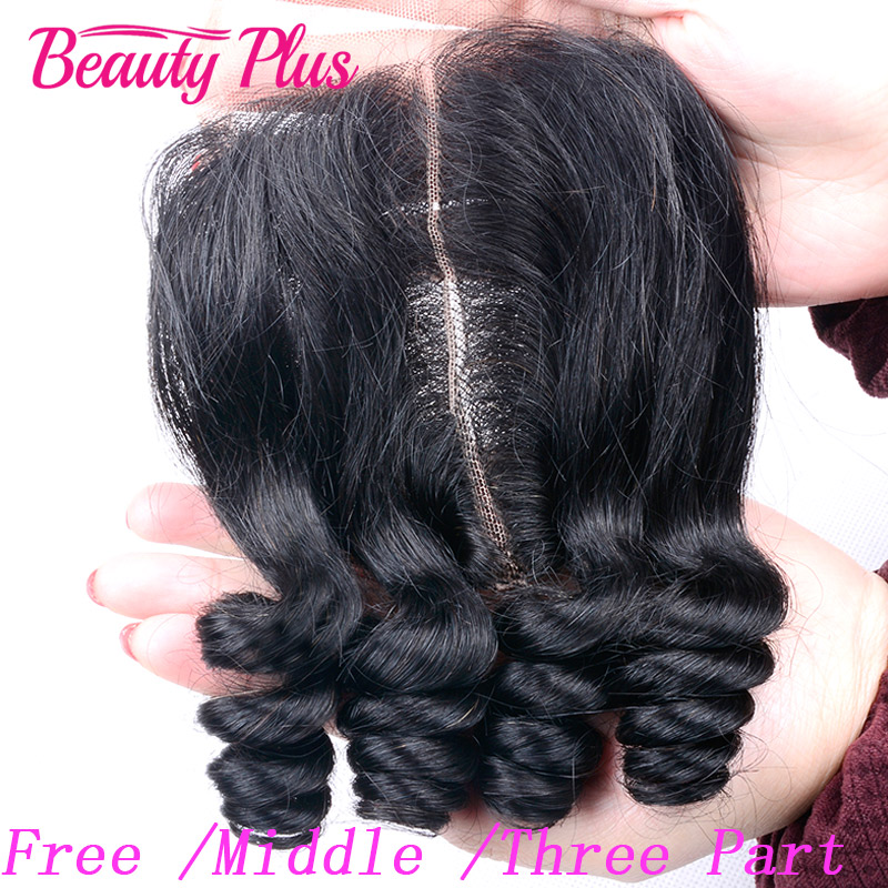 Top Lace Closure Aunty Funmi Hair Closure Malaysian Virgin Hair Bouncy Curl Human Hair Closure 1pcs 4x4 Free Middle Three Part