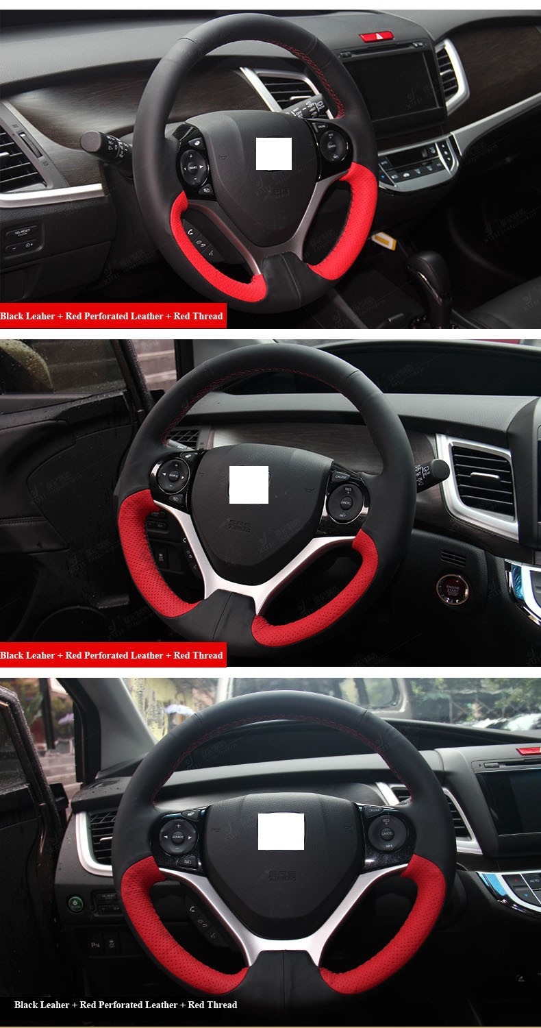 for Honda Civic Civic 9 2012 2013 2014 Red Black Leather Steering Wheel Cover Red Thread