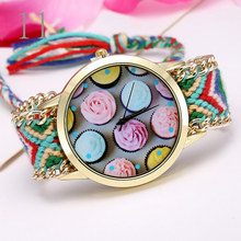 Reloj Geneva Brand Women Quartz Watch Rainbow Fabric Qualitative Strap Alloy Adjustable Length Flower Watches Relogio